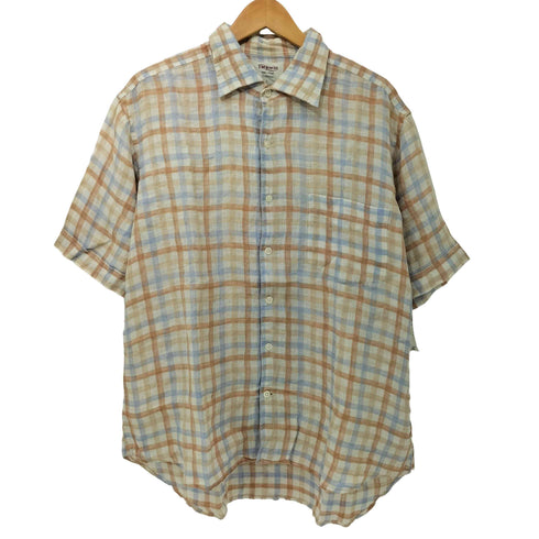 T.M.Lewin 80-90s 総リネン チェック柄 ショートスリーブシャツ メンズ import:L