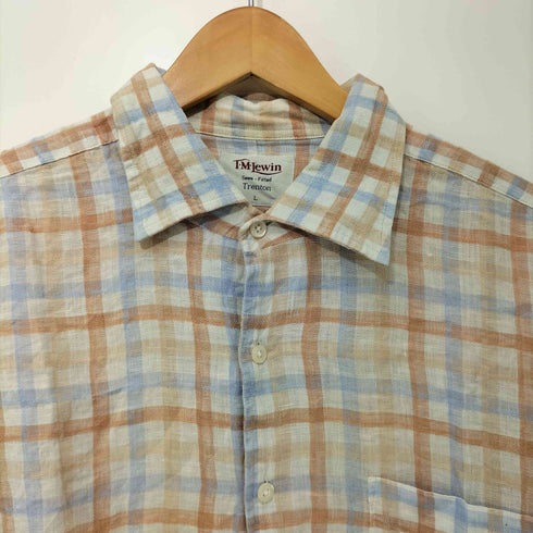 T.M.Lewin 80-90s 総リネン チェック柄 ショートスリーブシャツ メンズ import:L