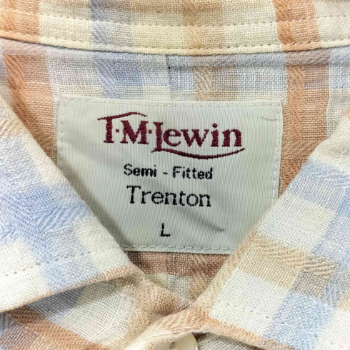T.M.Lewin 80-90s 総リネン チェック柄 ショートスリーブシャツ メンズ import:L