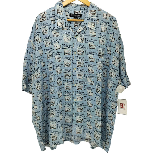 ストラクチャー STRUCTURE 80-90s 総柄 レーヨン ショートスリーブ オープンカラーシャツ メンズ import:XL