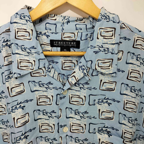 ストラクチャー STRUCTURE 80-90s 総柄 レーヨン ショートスリーブ オープンカラーシャツ メンズ import:XL