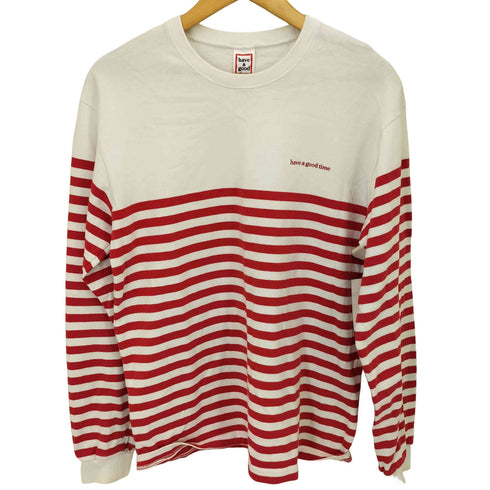 ハブアグッドタイム HAVE A GOOD TIME ロゴプリントクルーネックボーダーTシャツ レディース JPN:M