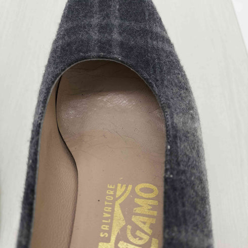 サルヴァトーレフェラガモ Salvatore Ferragamo スクエアトゥ チェック柄 パンプス レディース 5 1/2