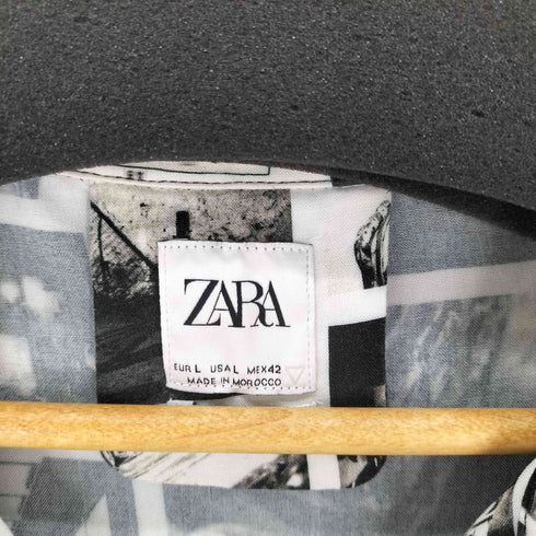 ザラ ZARA 総柄転写プリント開襟S/S シャツ メンズ import:L