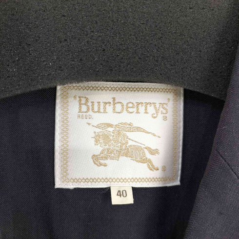 バーバリーズ BURBERRYS フロントロゴ刺繍 リネン100 シェルボタン2Bテーラードジャケット ナス紺 レディース EUR:40