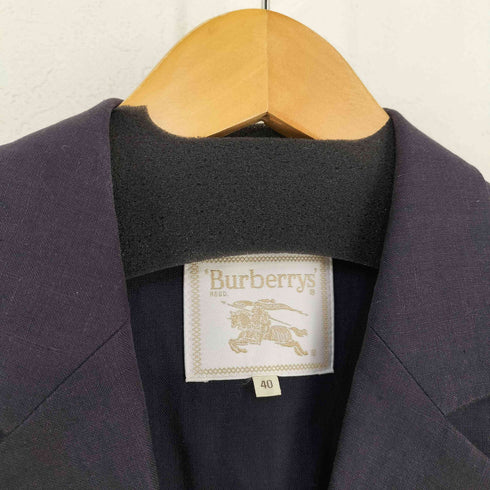 バーバリーズ BURBERRYS フロントロゴ刺繍 リネン100 シェルボタン2Bテーラードジャケット ナス紺 レディース EUR:40