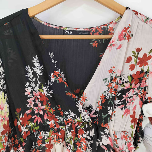 ザラ ZARA 花柄 カシュクールワンピース レディース import:S