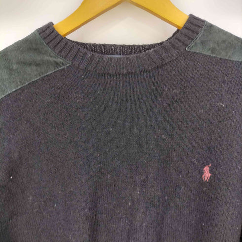 ポロバイラルフローレン Polo by RALPH LAUREN ポニー刺繍 ショルダー エルボーパッチ ウール クルーネックニット メンズ import:M