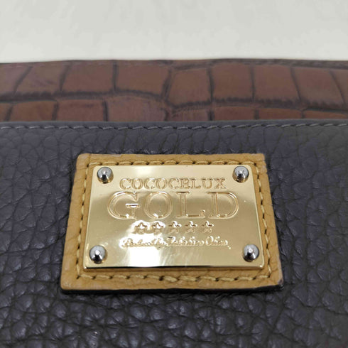 COCOCELUX GOLD ヘラクレスゴールドシュリンク×牛革クロコ型押し ラウンドファスナーウォレット レディース