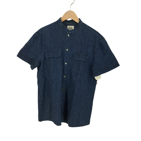 アクネ Acne シェルボタン バンドカラーインディゴデニムシャツ メンズ EUR:48