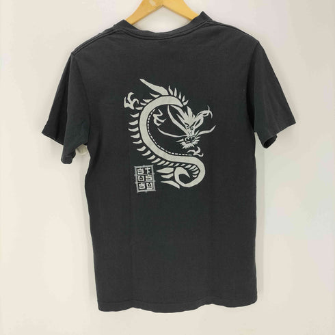 ステューシー Stussy 90S 紺タグ USA製 ドラゴンプリントクルーネックTシャツ 裾袖シングル チビT メンズ JPN:S