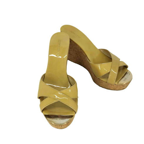 ジミーチュウ JIMMY CHOO PATENT LEATHER NUDE メタルトゥ ウェッジソール エスパドリーユ レディース 36 1/2