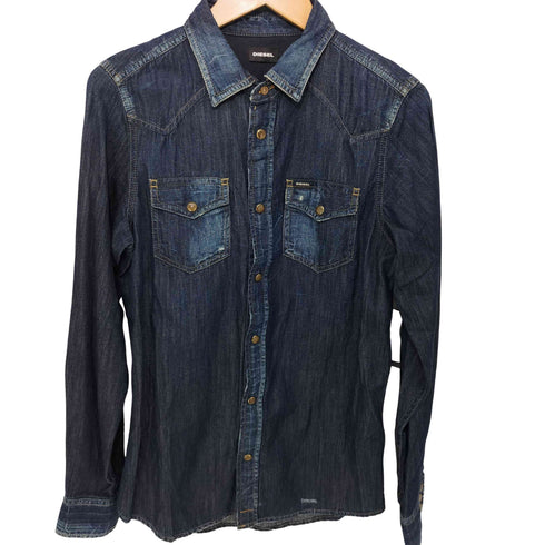 ディーゼル DIESEL ダメージ加工 インディゴウエスタンシャツ メンズ import:XS