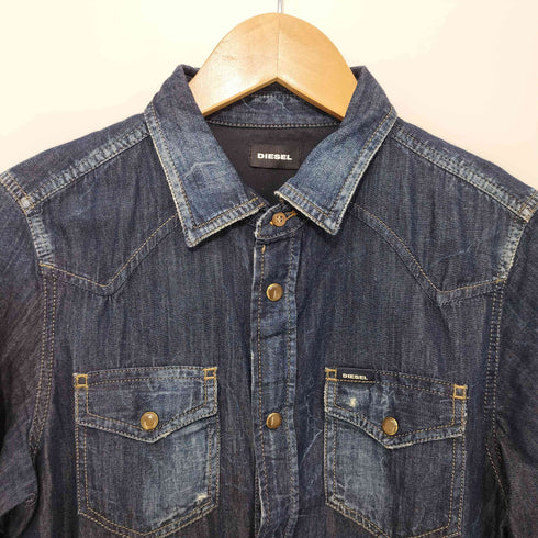 ディーゼル DIESEL ダメージ加工 インディゴウエスタンシャツ メンズ import:XS