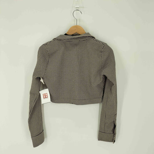 ザラ ZARA スキッパークロップドシャツ 千鳥格子 レディース import:M