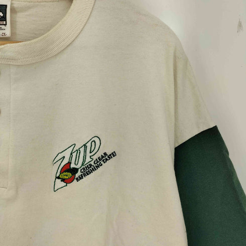 コットンデラックス COTTON DELUXE USA製 企業ロゴ刺繍 背面プリント ヘンリーネックTシャツ メンズ 2X