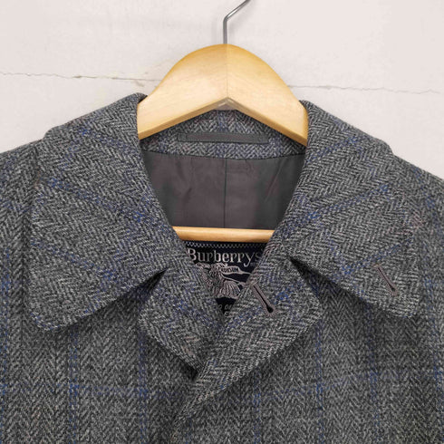 バーバリーズ BURBERRYS 70~80S MADE IN ENGLAND チェック柄ウールツイードステンカラーコート メンズ