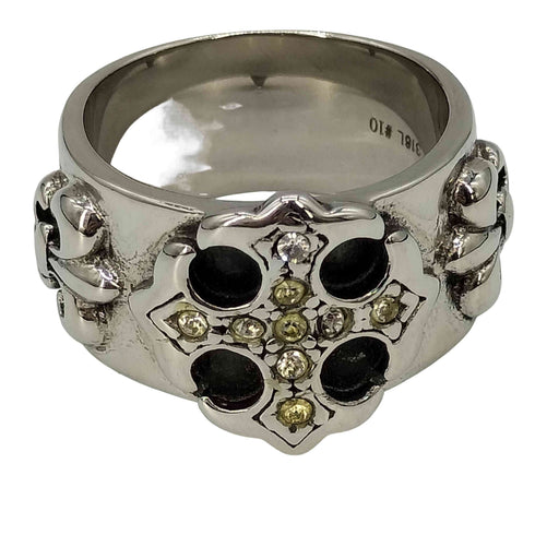 316L Jewel Gothic Croos-Ring サージカルステンレス クロスフレアリング 10号 メンズ 10号