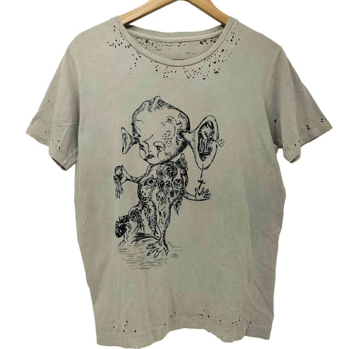 nada. 00s Y2K wunderkammer シングルステッチ クラッシュデザインフロントプリント半袖Tシャツ メンズ