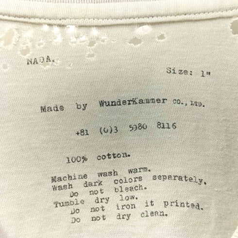 nada. 00s Y2K wunderkammer シングルステッチ クラッシュデザインフロントプリント半袖Tシャツ メンズ