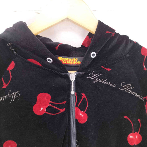 ヒステリックグラマー HYSTERIC GLAMOUR 00S Y2K チェリー柄 ベロア地ジップアップパーカー レディース FREE
