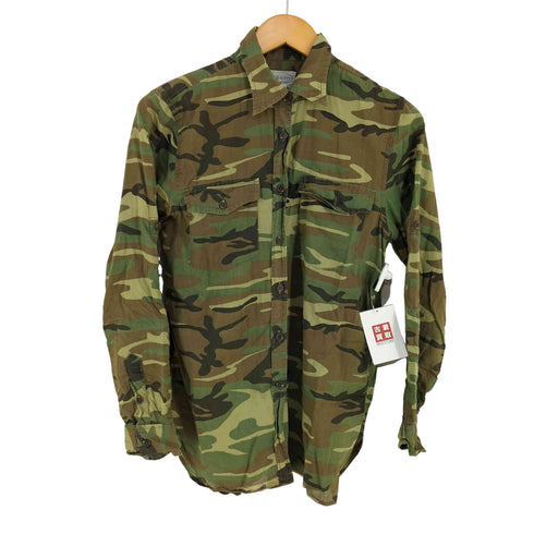 デニムアンドサプライ ラルフローレン DENIM & SUPPLY RALPH LAUREN MADE IN INDIA フラップポケット バックギャザーカモ柄L/Sコットンシャツ レディース import:XS