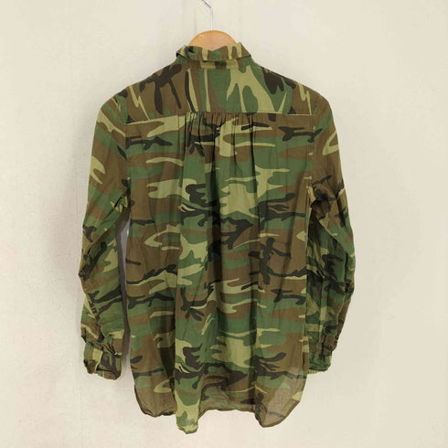 デニムアンドサプライ ラルフローレン DENIM & SUPPLY RALPH LAUREN MADE IN INDIA フラップポケット バックギャザーカモ柄L/Sコットンシャツ レディース import:XS