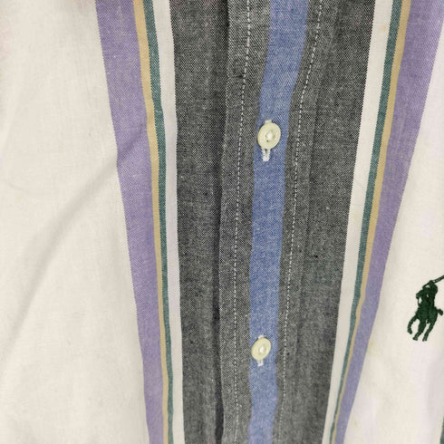 ポロバイラルフローレン Polo by RALPH LAUREN 80S USA製 緑タグ ポニー刺繍 ストライプ ボタンダウン S/S シャツ メンズ import:L