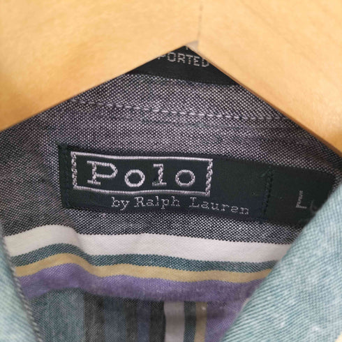 ポロバイラルフローレン Polo by RALPH LAUREN 80S USA製 緑タグ ポニー刺繍 ストライプ ボタンダウン S/S シャツ メンズ import:L