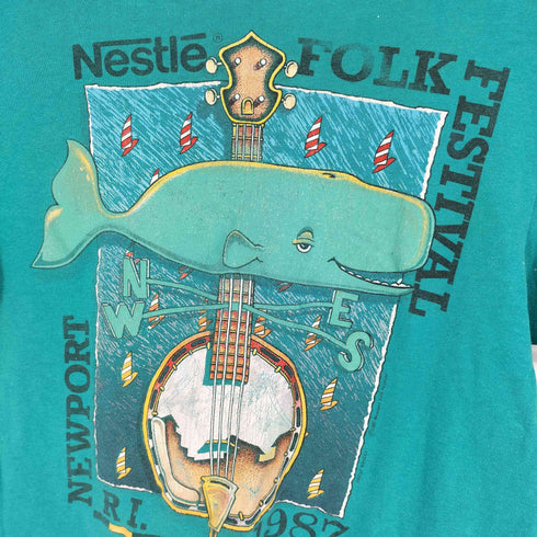 80S USA製 Hanes ボディ Nestle FOLK FESTIVAL 1987 プリント S/S Tシャツ シングルステッチ メンズ import:M