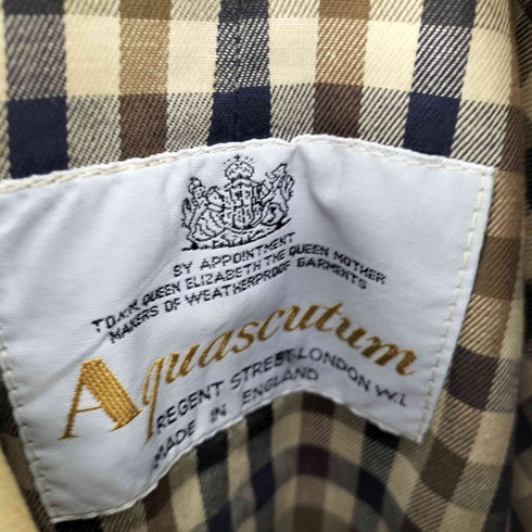 アクアスキュータム AQUASCUTUM 80-90S 英国製 裏地チェック ステンカラーコート メンズ