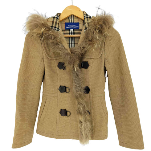 バーバリーブルーレーベル BURBERRY BLUE LABEL ラクーンファー メルトン ショートダッフル 裏地ノバチェック レディース JPN:36