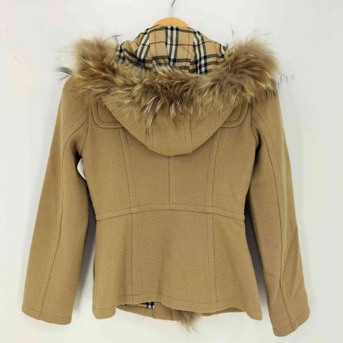 バーバリーブルーレーベル BURBERRY BLUE LABEL ラクーンファー メルトン ショートダッフル 裏地ノバチェック レディース JPN:36