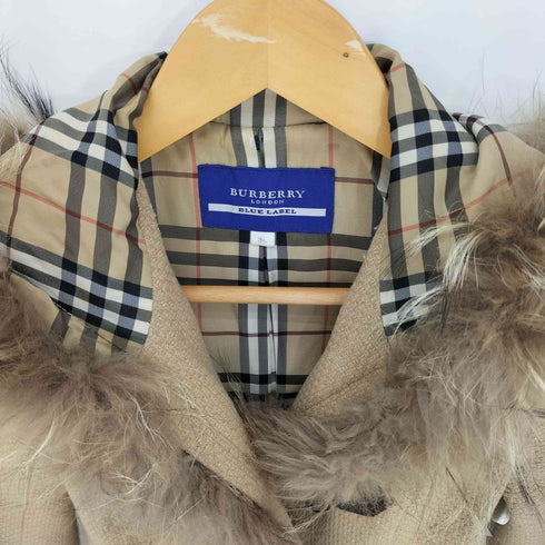 バーバリーブルーレーベル BURBERRY BLUE LABEL ラクーンファー メルトン ショートダッフル 裏地ノバチェック レディース JPN:36
