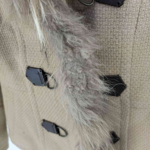 バーバリーブルーレーベル BURBERRY BLUE LABEL ラクーンファー メルトン ショートダッフル 裏地ノバチェック レディース JPN:36