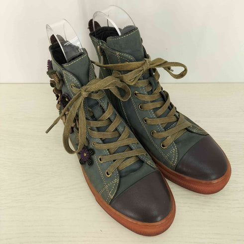 Hina Green Label フラワーモチーフ付 ハイカットスニーカー レディース