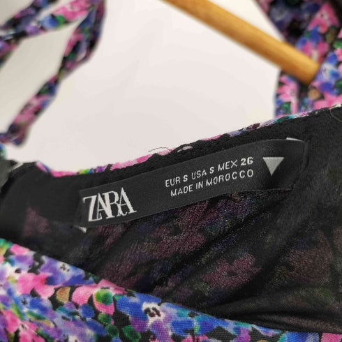 ザラ ZARA オフショルフラワーワンピース フロントギャザー レディース import:S