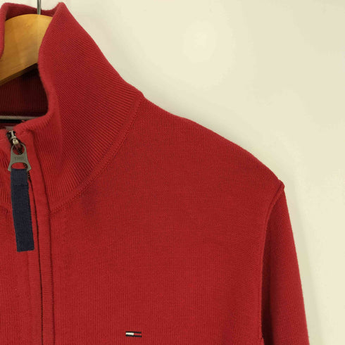トミーヒルフィガー TOMMY HILFIGER ミニロゴ刺繍 ハイネック ジップアップコットンニット メンズ import:M