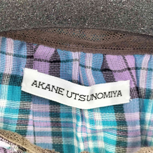 アカネウツノミヤ AKANE UTSUNOMIYA チェック フリンジ 胸元リボン パフスリーブ ロングワンピース レディース JPN:38