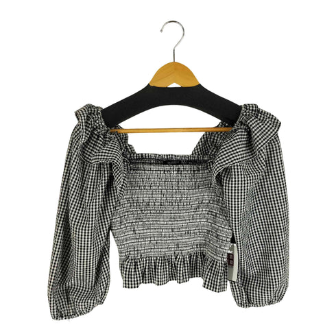 ザラ ZARA スモッキング加工 ギンガムチェック フリル ブラウス レディース import:M