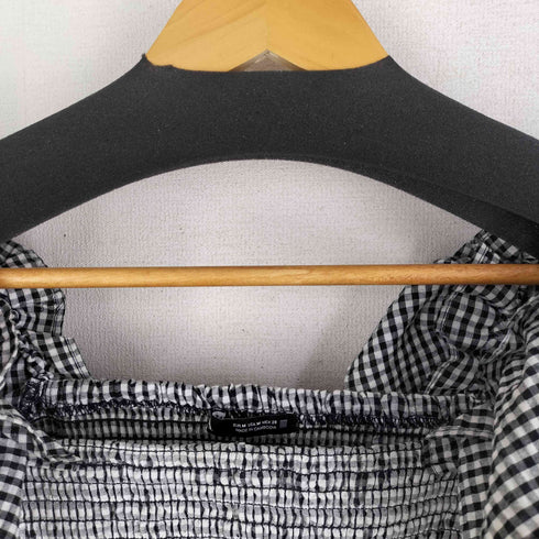 ザラ ZARA スモッキング加工 ギンガムチェック フリル ブラウス レディース import:M