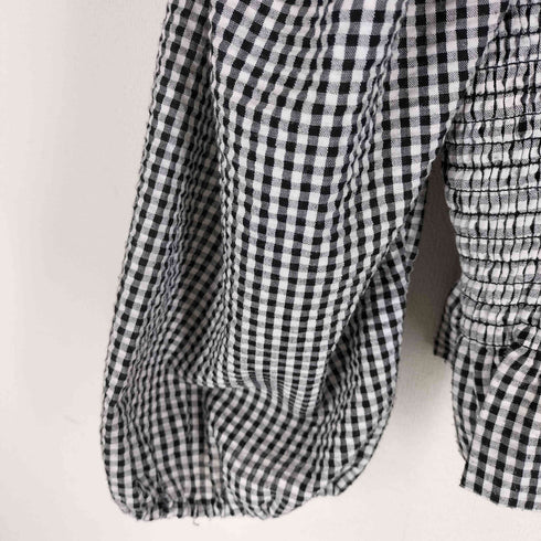ザラ ZARA スモッキング加工 ギンガムチェック フリル ブラウス レディース import:M