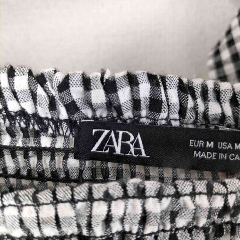 ザラ ZARA スモッキング加工 ギンガムチェック フリル ブラウス レディース import:M