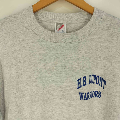 ジャージーズ JERZEES USA製 ダブルステッチ H.B.DUPONT WARIORS プリント 霜降り クルーネックTシャツ メンズ import:L