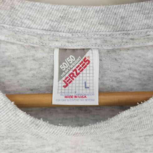 ジャージーズ JERZEES USA製 ダブルステッチ H.B.DUPONT WARIORS プリント 霜降り クルーネックTシャツ メンズ import:L