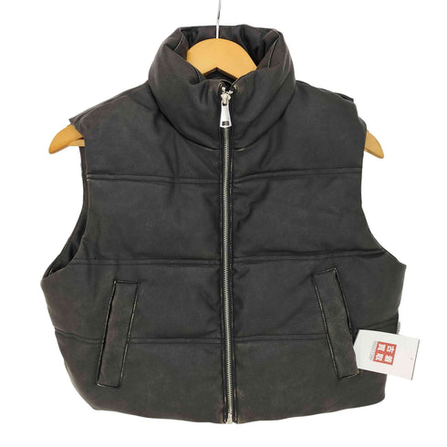ザラ ZARA LEATHER EFFECT SHORT PUFFER GILET レザー エフェクト パファー ジレ レディース import:XS