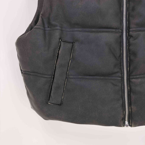 ザラ ZARA LEATHER EFFECT SHORT PUFFER GILET レザー エフェクト パファー ジレ レディース import:XS