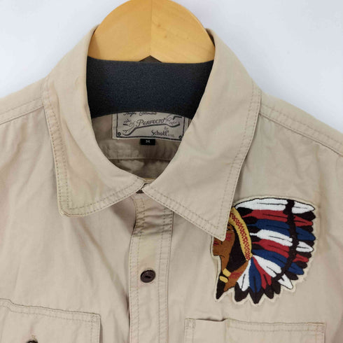 パーフェクトバイショット Perfecto by Schott S/S PATCHED WORK SHIRT ミリタリー ワーク インディアン バックステンシル サファリシャツ メンズ JPN:M