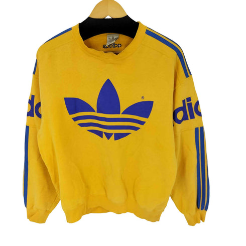 アディダス adidas 80s デサント製 銀タグ 3ラインスウェット トレフォイルロゴ スウェット からし色 メンズ M-L