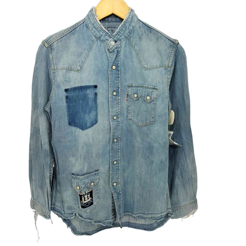 ブルーブルーハリウッドランチマーケット BLUE BLUE H.R.MARKET ダメージ加工 ノーカラーデニムウエスタンシャツ メンズ JPN:1